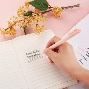 Morandi light pink 0.5mm gel pen set with notebook in a smooth writing hand scene