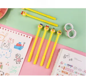 Close-up of cute cartoon duck gel pens with diverse hat accessories and 0.5mm nib