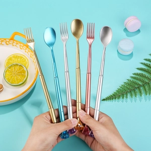 Creative cutlery shaped gel pen set with jewel top and metallic finish for students