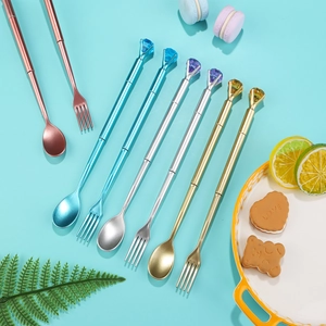 Creative stainless steel spork set with diamond top handles for dessert and coffee