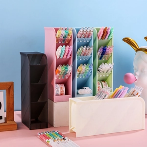 Multifunctional 4-tier slanted desk organizer for pens and stationery in five vibrant colors