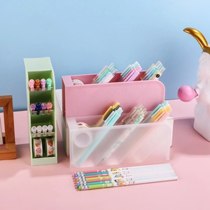 Pastel multifunctional desk organizers for pens and stationery in a minimalist setup