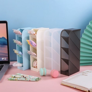 Multifunctional 4-slot tilted desk organizer for stationery in assorted pastel colors