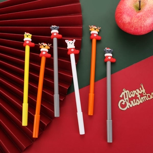 Detailed view of six Christmas-themed silicone gel pens with cute animal characters