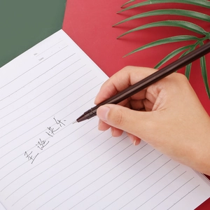 Détail d'un stylo gel de Noël brun foncé écrivant Joyeux Noël sur du papier