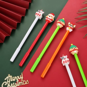 Christmas cartoon gel pens featuring 3D Santa and animal figures on a festive background