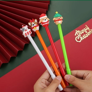 Christmas Gel Pen Cartoon Silicone 3D Santa Reindeer Topper Smooth Writing Stationery Holiday Gift Novelty Office School
