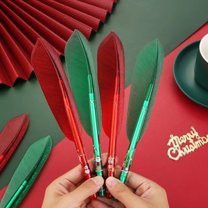 Christmas Feather Shape Gel Pens Black Ink Plastic Cartoon Santa Reindeer Stationery Holiday Gift Office Writing