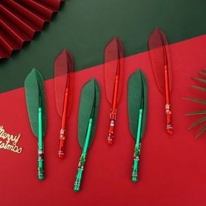 6-piece Christmas feather gel pens with festive Santa patterns in red and green colors