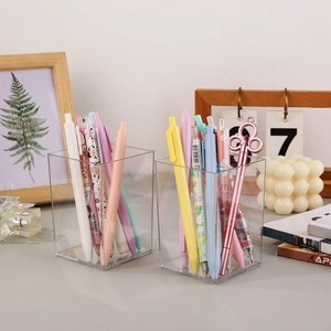 Porte-stylo en Acrylique Transparent Minimaliste Boîte de Rangement de Papeterie de Bureau Carrée Grande Capacité Organisateur de Pinceaux de Maquillage