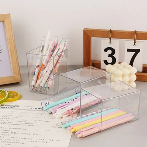 Lot de porte-stylos minimalistes en acrylique transparent pour rangement de bureau polyvalent