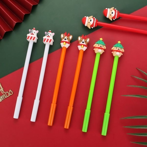 Christmas cartoon gel pens set with Santa Reindeer and Husky 3D silicone toppers