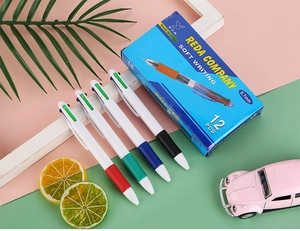 Detail of multi-color retractable ballpoint pen with anti-slip grip and 0.7mm tip