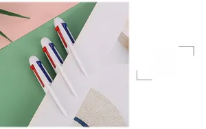 Detail view of the functional clip design on a multi-color retractable ballpoint pen