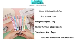 Detail of colorful syringe shaped rollerball pens in six vibrant colors for journaling