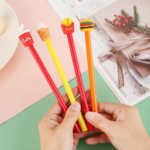 Kreatives Gelschreiber-Set mit Fast-Food-Motiven wie Pommes, Cola, Burger und Eiscreme