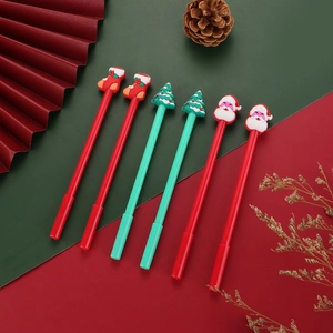 Christmas theme gel pen set featuring Santa Claus, Xmas tree and stocking toppers