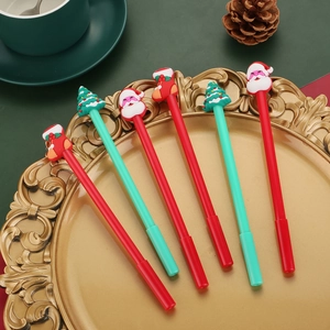 6-pack of Christmas cartoon gel pens with Santa, tree, and sock toppers in a festive tray