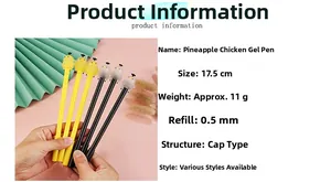 Vue détaillée du lot de stylos gel poussin ananas avec pointe de 0,5 mm et dimensions