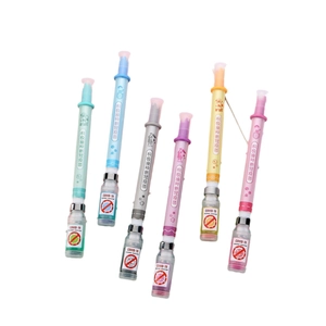 Set of 6 Morandi color syringe-shaped rollerball pens with vaccine-themed creative design