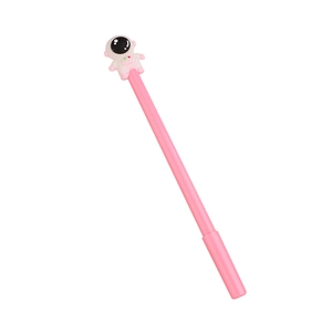 Niedlicher rosa Astronauten-Gelschreiber mit 3D-Weltraumfigur auf weißem Hintergrund