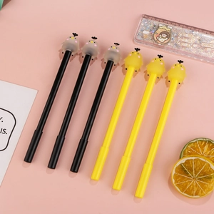 Lot de 6 stylos gel kawaii poussin en silicone jaune et noir pour bureau et école