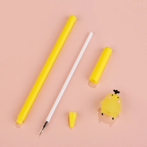 Stylo gel poussin jaune avec composants détachables, recharge et décoration en silicone
