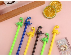 Set di penne gel a forma di dinosauro colorato con topper in silicone per cancelleria