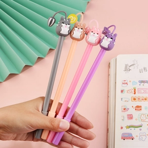 Stylo Gel Hamster Dessin Animé Kawaii Plastique Pointe Acier Inoxydable Pendentif Nourriture Papeterie Écolier Cadeau