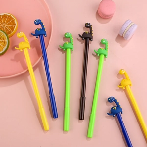 Penne a forma di dinosauro con figure in silicone, colori assortiti su sfondo rosa