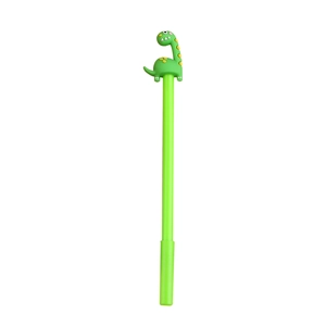 Penna gel creativa a forma di dinosauro verde con topper in silicone e macchie gialle