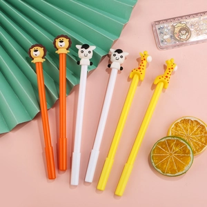 Pack of 6 creative cartoon animal gel pens featuring lion cow and giraffe toppers