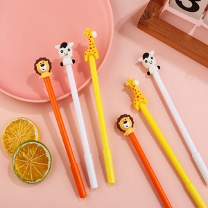 Creative 0.5mm black ink gel pens with cute 3D cartoon lion, cow and giraffe animal figures