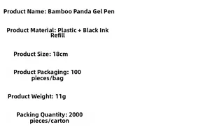 Spezifikationen für niedliche Panda-Bambus-Gelschreiber mit schwarzer 0,5mm Tinte und Kunststoff