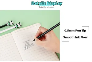 Detail eines 0,5 mm Panda-Stifts, der flüssig mit schwarzer Tinte auf Papier schreibt