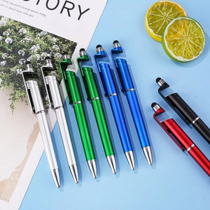 3 In 1 Stylus Ballpoint Pen With Phone Stand Multi-Functional Touch Screen Stylus Metallic Plastic Writing Pen For Office