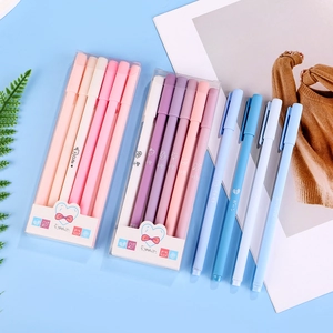 Morandi color gel ink pen set with 6 pens featuring cute heart patterns in a box