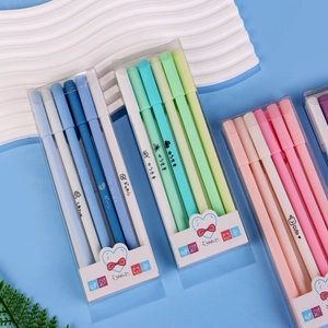 Morandi colored gel ink pen set in clear box with assorted pastel shades and cute patterns