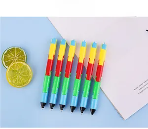 Detail of multi-color modular building block pens in a 6-piece set for students