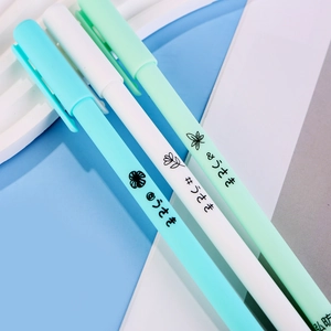 Detail of Morandi color gel pens with matte finish and Japanese floral motifs