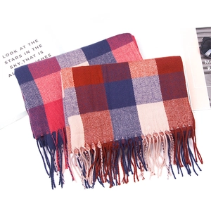 Women Plaid Check Tassels Scarf Cashmere Feel Acrylic Warm Winter Oversized Shawl Fashionable Wrap Scarf For Daily Outdoor Wear