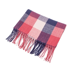 Red and pink plaid cashmere-feel scarf with tassels, large winter wrap shawl for women