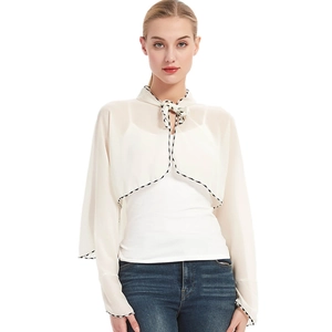 Women's Lightweight Chiffon Sun Protection Shawl Shrug Sheer Bolero With Contrast Trim Tie-Up Cardigan For Driving Summer Outdoor