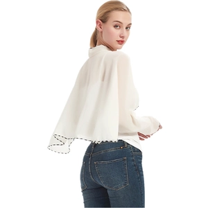 Off-white chiffon sun protection shawl with scalloped edges and wavy black-white trim