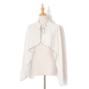 Women's cream white chiffon sun protection shawl with black and white piping trim