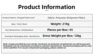 Spécifications du foulard carré à carreaux en polyester de 110x110cm avec franges