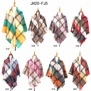 Detailed catalog of eight thick checkered scarves showing various color patterns and textures