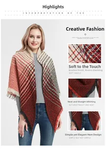 Detail of red herringbone knit scarf showing soft brushed fabric and tassel fringe edge