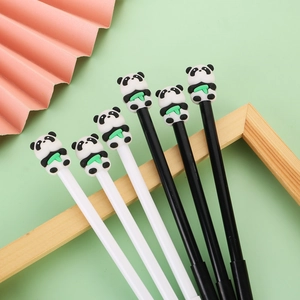 Süße Panda-Gelschreiber mit Silikon-Bambus-Aufsätzen in Schwarz und Weiß, 6er-Pack-Set