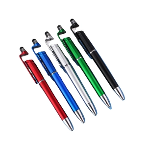 Multifunctional metallic stylus pens with phone stand feature in five assorted colors
